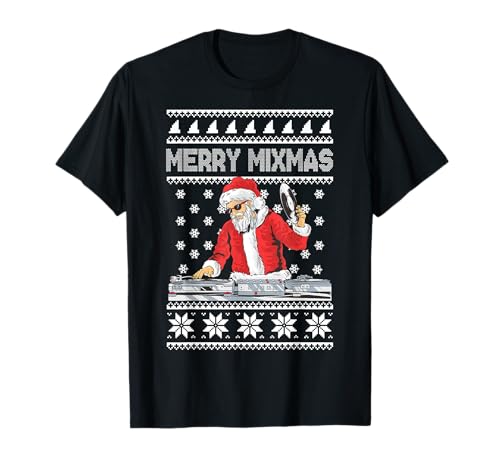 X-Mas DJ Music Sound Lover Cool Gifts Merry Mixmas Funny Christmas Dj Hip Hop Music party EDM Ugly T-Shirt Schwarz S Unisex Erwachsene Unisex Kinder Klassisch Crew-Ausschnitt Kurzarm