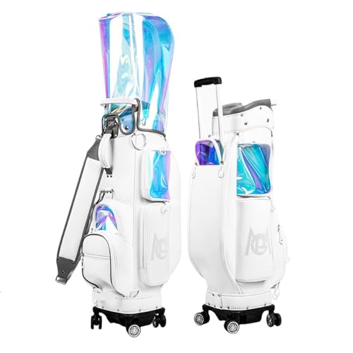 Joxoilsoキャスター付き 軽量 ゴルフキャディーバッグ トロリーゴルフバッグ セルフスタンド 大容量 ゴルフクラブケース クラブバッグ おしゃれ 透明 13本収納 持ち運び便利 男女兼用 (カラフルな白)