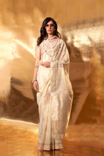 Image of SGF11 Women's Soft Cotton Linen Silk Saree With Unstitched Blouse Piece