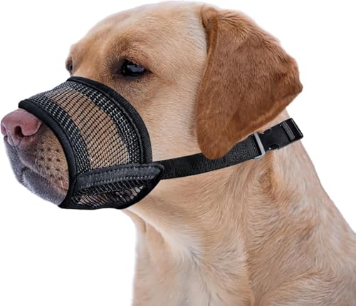 Image of Extra Large Dog Muzzle - Air Mesh Big Dog Muzzle | Suitable for Small, Medium Large and X-Large Dogs | Stop Biting, Barking and Chewing Best for Aggressive Dogs