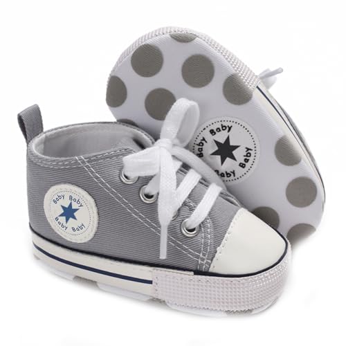 Image of KKIIDDSS Unisex Baby Girls Boys Canvas High-top Shoes, Newborn Infant Anti-Slip Soft Sole Frist Walking Breathable Sneakers