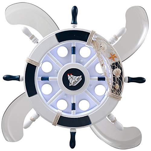 LITFAD Modern LED Ceiling Light Nordic Cool Light Nautical Style Anchor Hanging Ceiling Fan with Invisible Blade Flushmount Pendant Light in White Finish for Living Room Kid's Bedroom Children's Room - Image 3