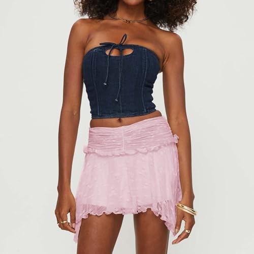 Lace Mini Skirts for Women Y2k Girls Low Rise Ruffle Hem Asymmetrical Layered Short Skirt Flowy Fairy Party Skirt3