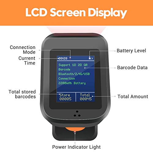 Tera 1D 2D QR Barcode Scanner con Stazione di Ricarica e Display Bluetooth e wireless 2.4Ghz Prefisso e suffisso dell'ora schermo, HW0006