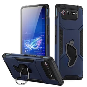 Fanbiya Armor Capa para ASUS ROG Phone 6, 6 Pro Case com Kickstand e protetor de câmera, 360 ° Full Body Protection Rugged Shockproof Case com vidro temperado, Azul