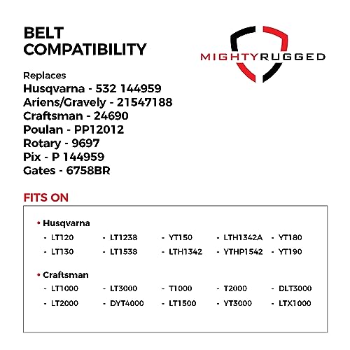 Image of 144959 Craftsman Deck Belt Replacement, 95.5 inch, Heavy-Duty, Durable, Aramid Cord Replacement for Craftsman 42 Inch Deck Belt LT1000, LT2000, DLT3000, Husqvarna 532144959, Sears /AYP 144959