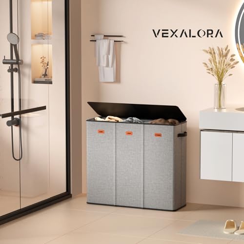 Image of 185L Laundry Hamper 3-Compartment, Laundry Basket Organizer, Gray