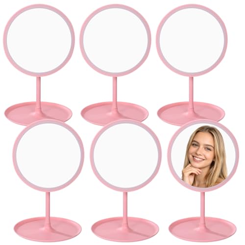 Set de 6 espejos de maquillaje rosados redondos portátiles