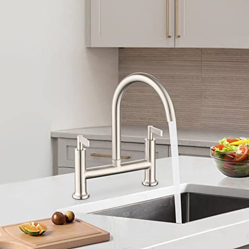 Dornberg Bridge Faucet 2 Hole, 8-Inch Kitchen Sink Faucet 2 Handle, High Arc Stainless Steel Tap With Supply Line, Brushed Nickel #TOP1