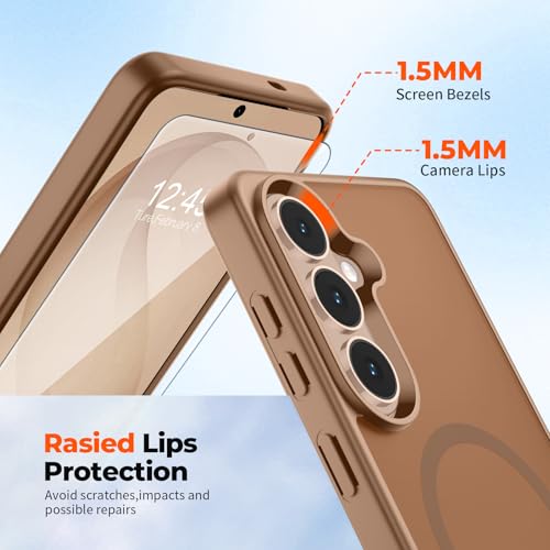 Image of SUPFINE Magnetic for Samsung Galaxy S26 Case with Screen Protector, (Built-in Magnets) (Military Grade Drop Protection) Slim Translucent Shockproof Phone Case,Brown