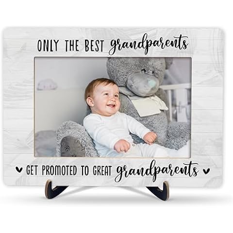 MVZX Grandparents Picture Frame, Get Promoted To Great Grandparents Wooden Photo Frame With Stand, Pregnancy Announcement Gifts For First Time Grandpa Grandma, Grandparents Gifts From Grandchild, A32 Cover