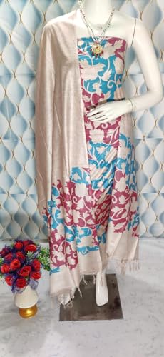 Image of Bhagalpuri Women unstitched Katan Slub Madhubani Screen Print suit Women Unstitched Salwar Suit Dress Material For women & Girls RF174