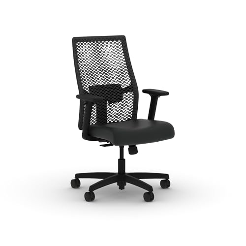 Image of HON Ignition 2.0 ReActiv Ergonomic Office Chair, Mesh Desk Chair with Lumbar Support, Synchro‑Tilt Recline, Height and Width Adjustable Arms, Swivel Wheels, Black Frame, Black