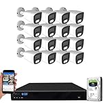 GW Security 16 Channel 12MP NVR 4K Security Camera System with 16 x 8MP PoE Spotlight Color Night Vision Outdoor/Indoor Microphone Bullet Cameras, Smart AI Human/Vehicle Detection