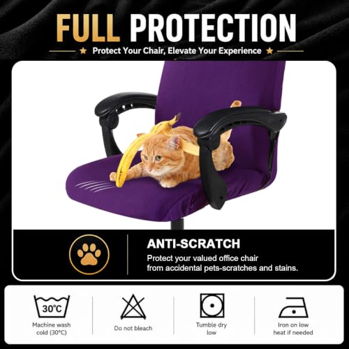 Image of Stretch Computer Office Chair Cover with Durable Zipper - Universal Washable Removable Spandex Rotating Boss Chair Slipcovers - Anti-dust Soft Desk Chair Seat Protector for Dogs, Cats, Pets (Purple)