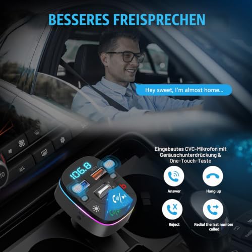 LENCENT Bluetooth 5,0 Auto FM Transmitter, QC3,0 Autoladegerät, AUX Bluetooth Radio Adapter...