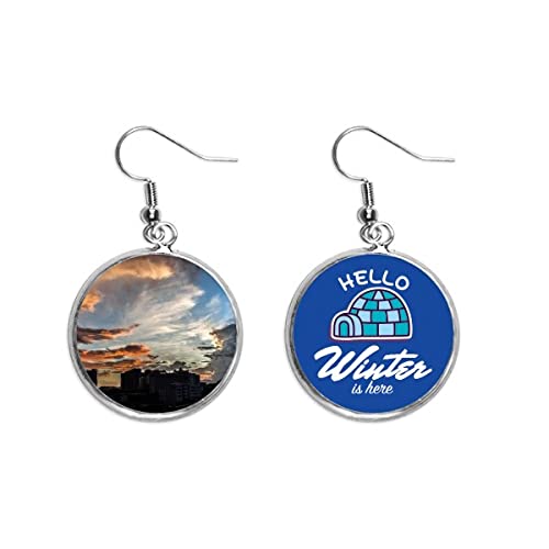 Pendientes de gota de mujer estilo City Dusk con nubes cielo naranja y efecto hielo