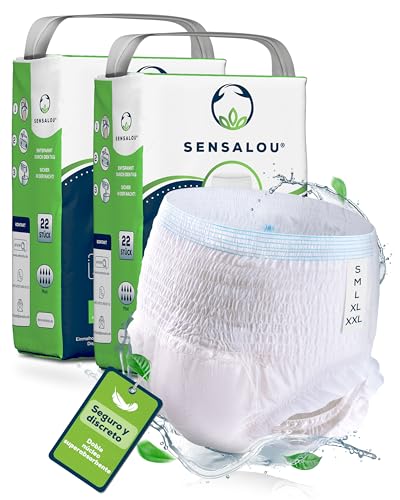 Sensalou Pantalones Incontinencia para Adultos Hombre y Mujer - Ropa Interior - Protector Perdidas de Vejiga Débil - Pañales Desechables Mojar Cama, Maternidad - 44 unidades - Blanco, Tallas Medium