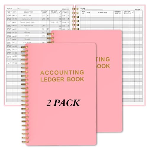 Livre de comptabilité A5 rose en lot de 2 registres de chèques et suivi de budget
