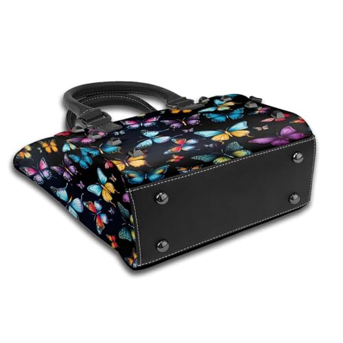 Leather Shoulder Bag for Women, Butterfly Studded Purse Colorful Bird Crossbody Handbags Punk Hobo Bag with Adjustable Strap4