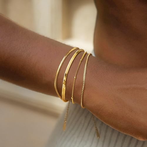 Dainty Gold Bracelets Stack for Women- 14K Gold Plated Bracelet Set Stainless Steel Chain Bracelet Dainty Gold Waterproof Jewelry Sets For Women's Fashion 2025 Trendy3