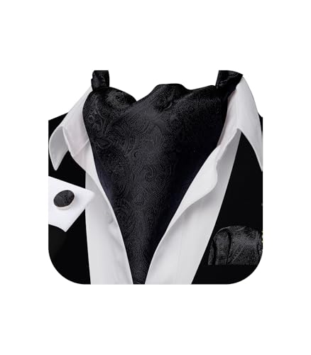 Barry.Wang Mens Silk Cravat Tie Paisley Woven Paisley Fashion Ascot and Pocket Square Cufflinks Set Wedding Formal