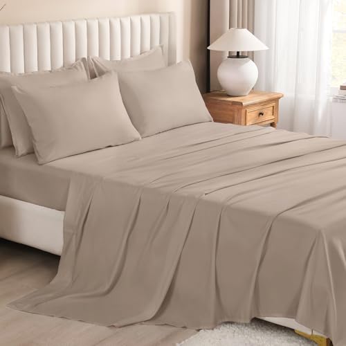 Image of Litanika Full Size Comforter Sets Light Coffee - 7 Pieces Bed in a Bag Beddding Sets, Solid Lightweight Bed Set with Comforter, Sheets, Pillowcases & Shams