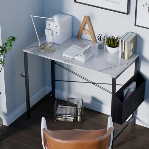 Image of Pamray 32 Inch Computer Desk for Small Spaces with Storage Bag, Home Office Work Desk with Headphone Hook, Small Study Writing Table