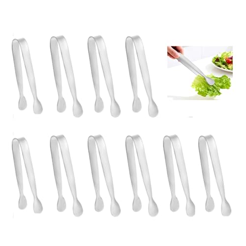 10 Pcs Sweet Tongs, Stainless Steel Mini Tongs, Small Little Camping Kitchen Appetizers Tong Sugar Cube Tongs for Food Sweets Bread Cake Ice Tea Party Coffee Bar