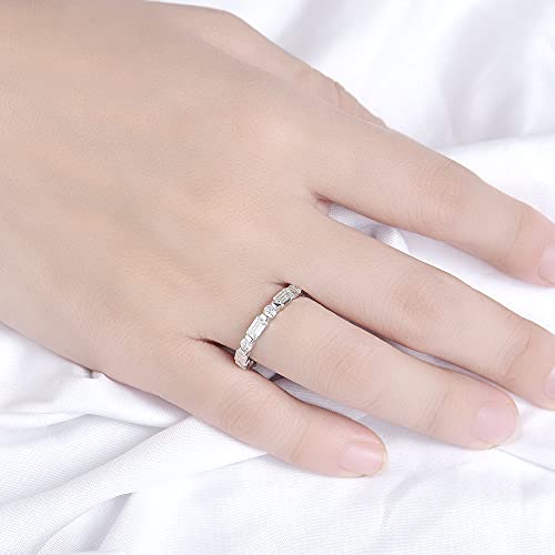 DovEggs 3.15CTW Emerald Baguette Round Cut Moissanite Engagement Ring Full Eternity Wedding Band - 3X5mm GHI Moissanite, Lab Created Diamond 14K Gold Quality Sterling Silver Wedding Rings3