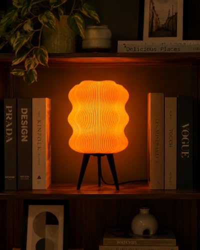 Image of Aura Table Lamp | Modern Decorative Bedside Lamp | PLA Material | Warm Ambient Lighting | Designer Night Lamp for Bedroom, Living Room & Home Decor (Orange Glow)