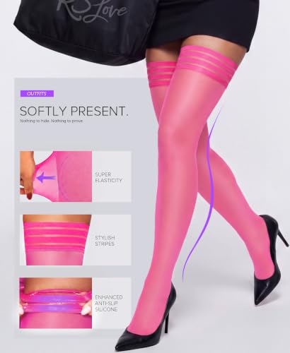 Image of RSLOVE Thigh High Stockings for Women - Stripe Top with Anti-Slip Silicone Stay Up Sheer Pantyhose for Cosplay, Date Night