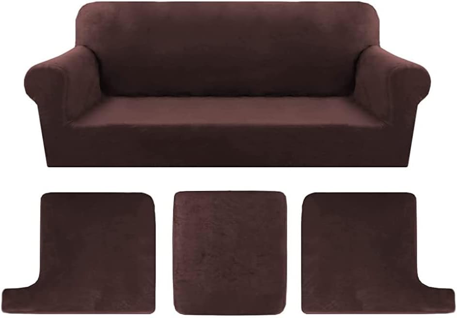 H.VERSAILTEX Velvet Sofa Slipcovers Bundle T Cushion Cover 3 Piece, Brown