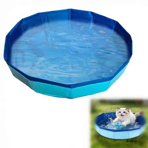 Foldable Dog Pool Dog Paddling Pool Puppy Cat Bathing Tub Dogs Swimming Pools Collapsible Dogs Bath Tub Non-Slip Pet Water Tub Outdoor Backyard Garden Bath Pools for Pets 50 * 50 * 10cm (Blue)