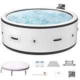 Gran Bañera de Hidromasaje para 4-6 Personas, Set de Spa de Burbujas Masajeantes Hinchable y Portátil para Exterior, con 180 Chorros de Aire y Cubierta Térmica,para Familia en Patio Jardín L