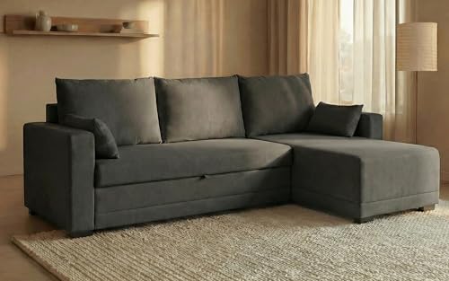 BUDWING Leah Canapé-Lit d’Angle 4 Places – Chaise Longue Réversible et 2 Coussins Décoratifs – Revêtement en Polyester – Style Moderne –...