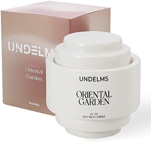 UNDELMS White Tea Scented Candle, 10 oz Candle Gifts for Women, 55 Hours Burn Time Natural Soy Candle for Relaxation, 2 Wicks Aromatherapy Candles for Home Scented