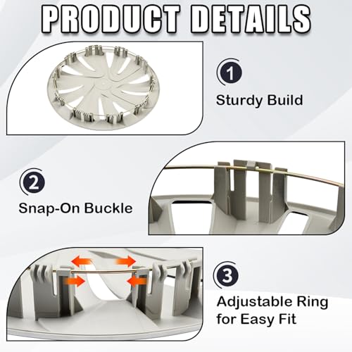 Image of Silver with Black Hubcap Wheel Cover Replacement Kit 16 inch Hub Caps Wheel Rim Cover Car Exterior Accessories Set of 4, 16 inches