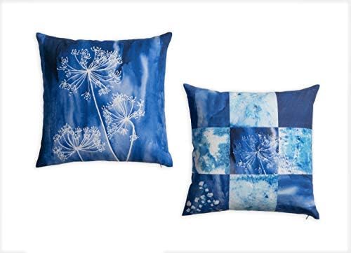 Amazon Brand - UMI Indigo - Indigo Tinge 100% Cotton Pack of Two Cushion Covers 45 cm by 45 cm