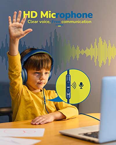 Image of awatrue Kids Headphones for School Travel, 85 /94dB Safe Volume Limit, 3.5mm Jack, HD Mic, Portable Wired Headphone with Shareport, Stereo Sound On-Ear Headphones for Toddler Kids Girls Boys Bluegreen