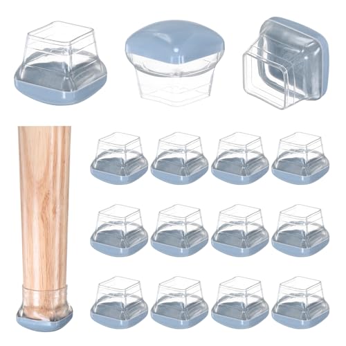 Image of M METERXITY 24-Pack Chair Leg Floor Protectors, 1 inch-1.25 inch Elastic Rubber and Plastic Square PTFE Furniture Pads for Chairs /Tables in Hardwood Floors /Tile Floors, Leg Covers [Transparent Blue]