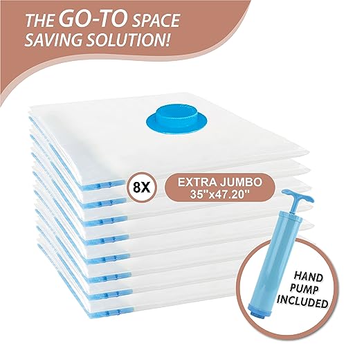 8 Pack XXL Jumbo Vacuum Storage Bags, Extra Jumbo Vacuum Sealed Bags for Comforters, Bedding, Blanket Storage, Space Saver Extra Large Vacuum Storage Bags for Huge Stuffed Toy (47.2x35in)