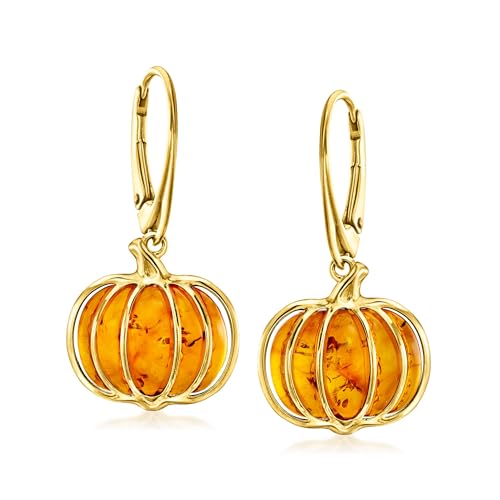 Ross-Simons Amber Pumpkin Drop Earrings in 18kt Gold Over Sterling