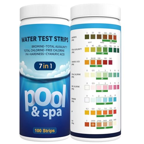 AKSBTEC 7 en 1 Bandelette Piscine Test Piscine Test Eau Piscine Pour Piscines & Spas-Testeur Pour Eau De Eau Piscine Et Spa, Languette Piscine Rapides Testez, Chlore,...