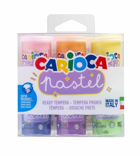 Carioca Botes de Témpera Pastel | 6 colores x 25 ml |Colores superlavables y se mezclan entre ellos | Se Aplica sobre Material Porosos
