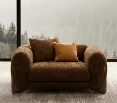 Image of Boucle Fabric Modern Design Sofa with Pillow or Strong Woden Legs Best for Living Room, Halways, Garden (3+1 Seater +Ottoman (Brown))