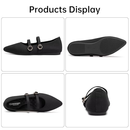 BEJINASH Women's Mary Jane Flat Dressy Knitted Shoes with Double Adjustable Strap Ballets Comfortable for Work Pointed Toe Flats Shoes for Women2