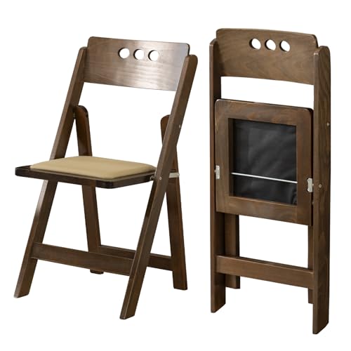 Image of GTNSAFP Wooden Folding Chair, Round Hole backrest,fruitwood Color,Set of 2