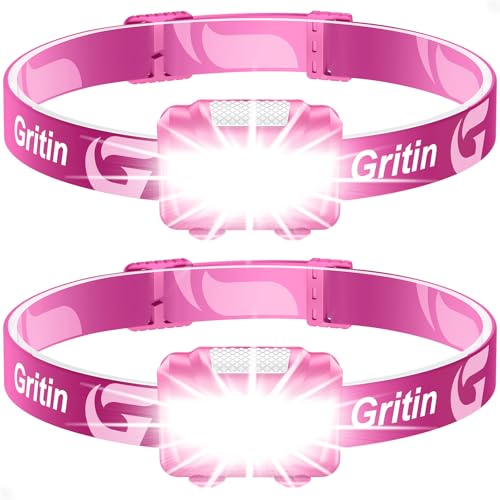 Gritin Linterna Frontal LED, [2 Pack] Linterna Cabeza COB Super Brillante con 3 Modos, Ligera y Impermeable para Correr, Acampar, Pescar, Ciclismo