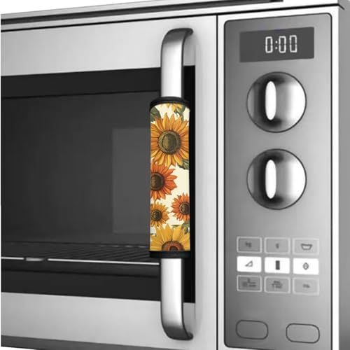 Image of Refrigerator Door Handle Covers Set of 6 Kitchen Electrical Appliance Decor Handles Waterproof Washable Fridge Microwave Dishwasher Door Cloth Protector, Sunflower Pattern